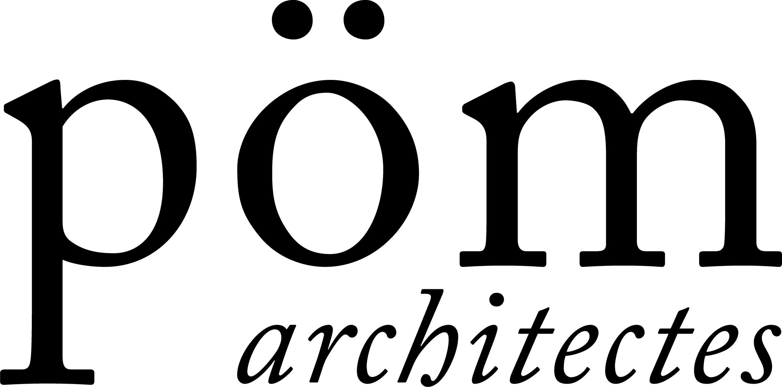 Logo pöm architecture. Partenaire Woodshop charpente à Guérande pour ossature bois, charpente traditionnelle, isolation biosourcée, aménagements extérieurs et menuiserie.